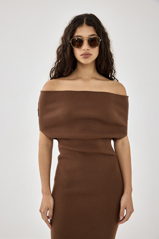 Off Shoulder Tight Ribbed Dress - Dé Rococo