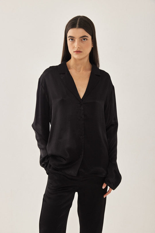 Satin Button Up Blouse - Dé Rococo