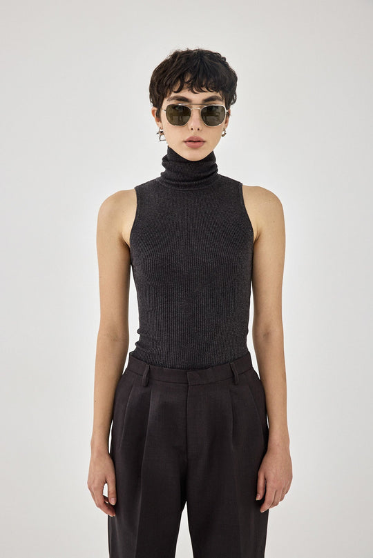 Glitter Ribbed Turtleneck Top - Dé Rococo