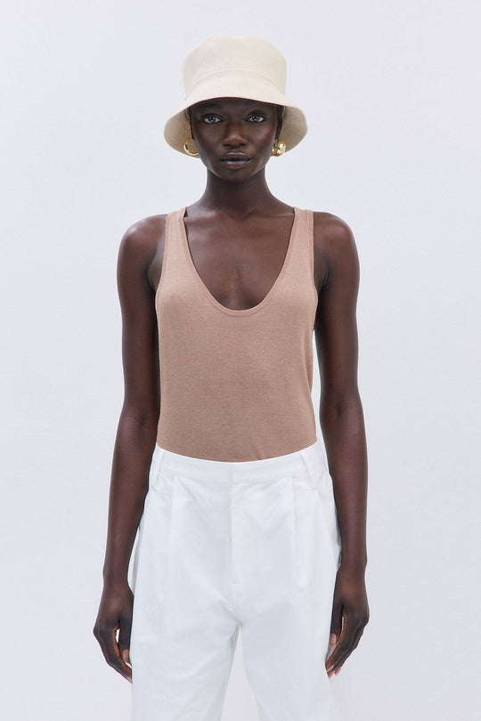 Semi Sheer Deep Scoop Tank - Dé Rococo