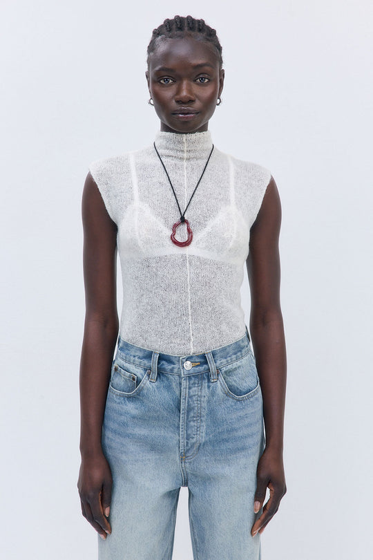 Fuzzy Sheer Mockneck Tank - Dé Rococo