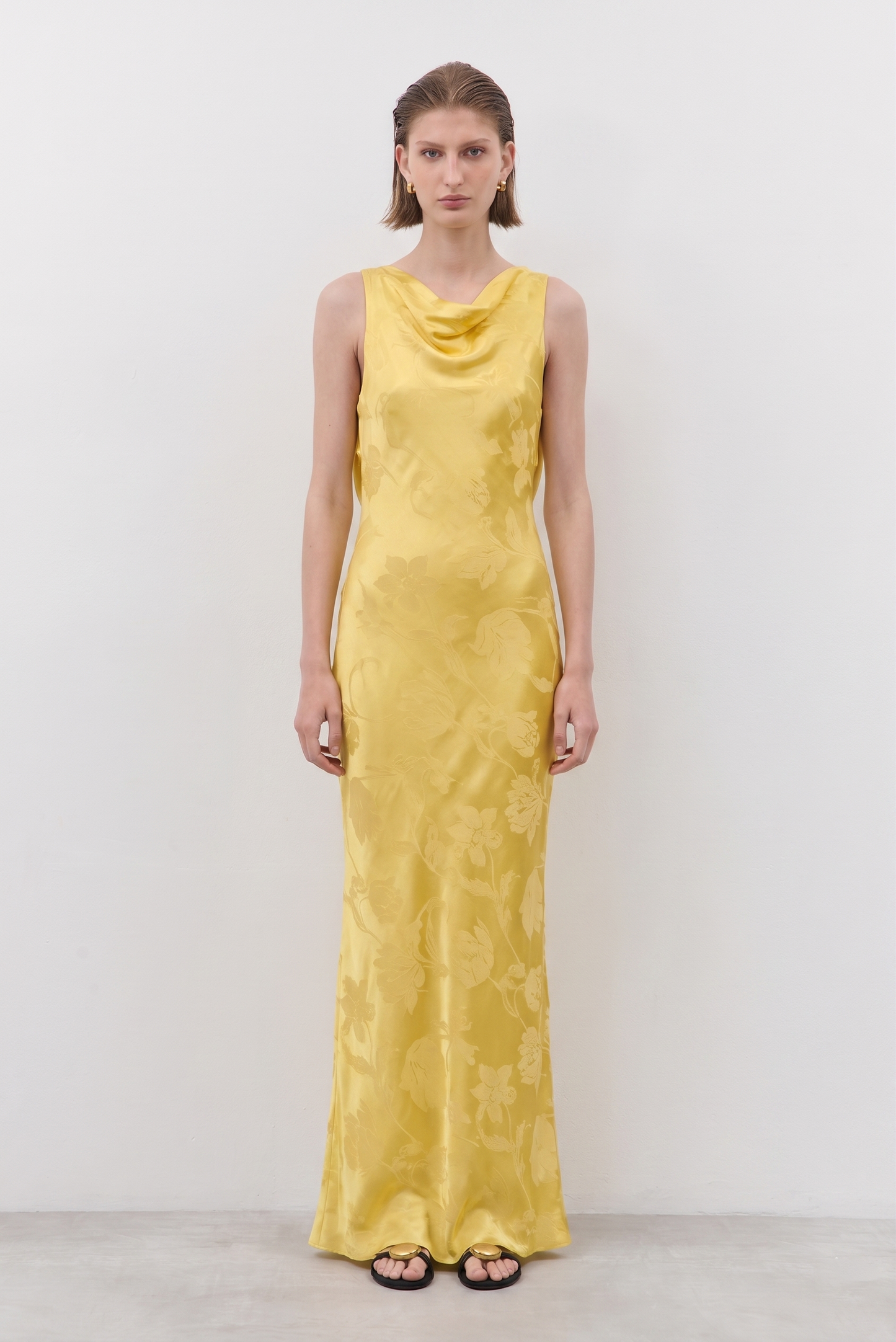 Satin Draped Back Maxi Dress