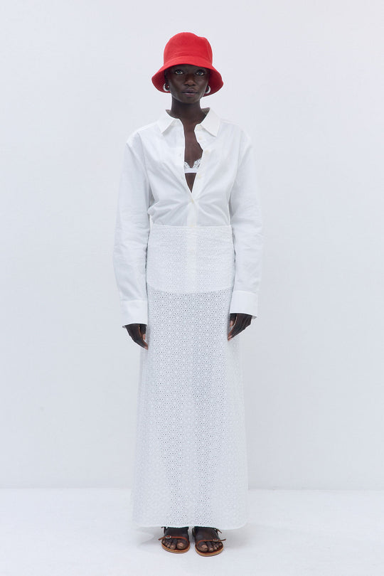 Embroidered High Rise Maxi Skirt