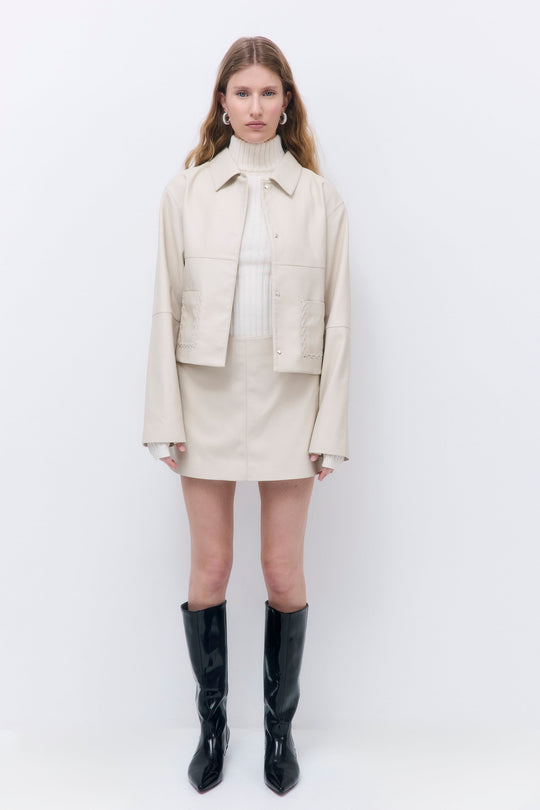 Stitch Detail Vegan Leather Jacket - Dé Rococo