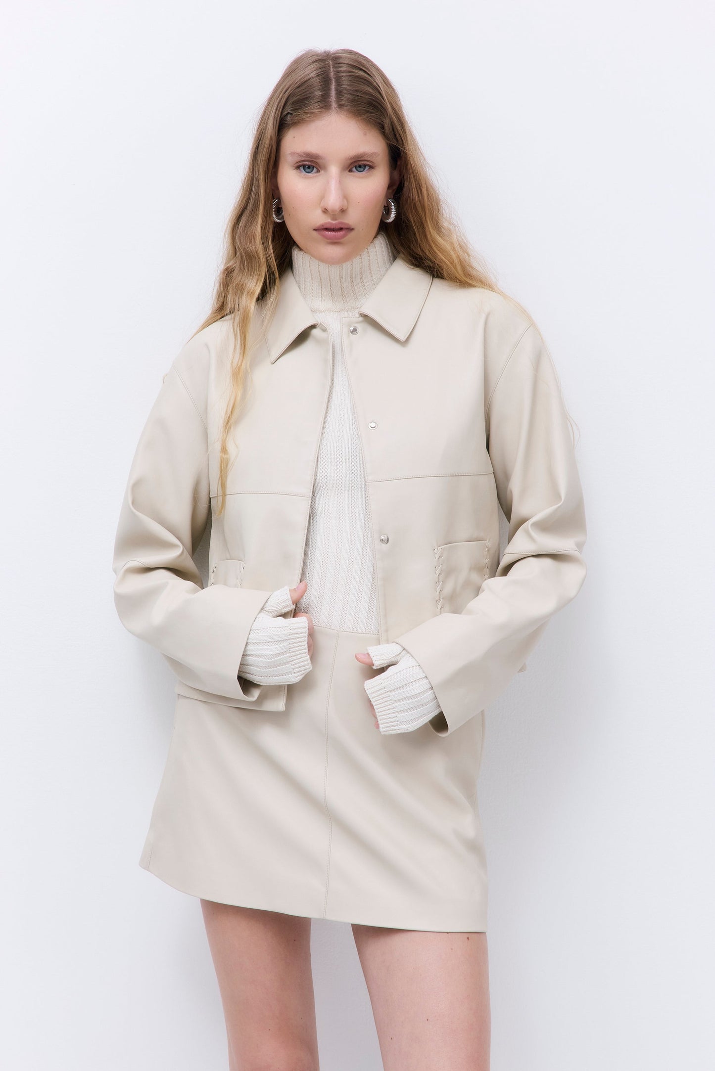 Stitch Detail Vegan Leather Jacket