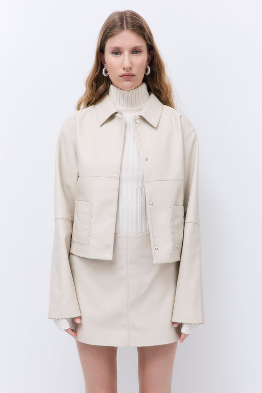 Stitch Detail Vegan Leather Jacket
