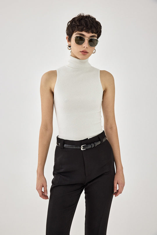 Glitter Ribbed Turtleneck Top - Dé Rococo