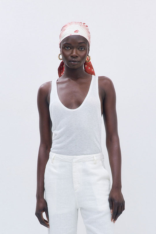 Semi Sheer Deep Scoop Tank - Dé Rococo