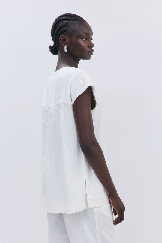 Linen String Tie Top - Dé Rococo