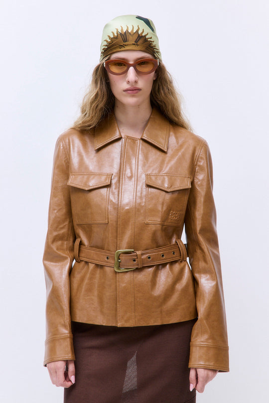 Belted Vegan Leather Jacket - Dé Rococo