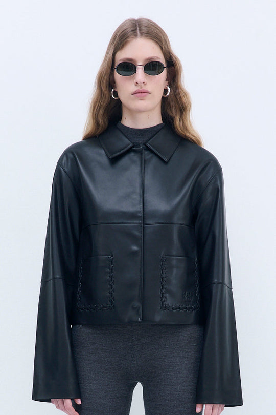 Stitch Detail Vegan Leather Jacket - Dé Rococo