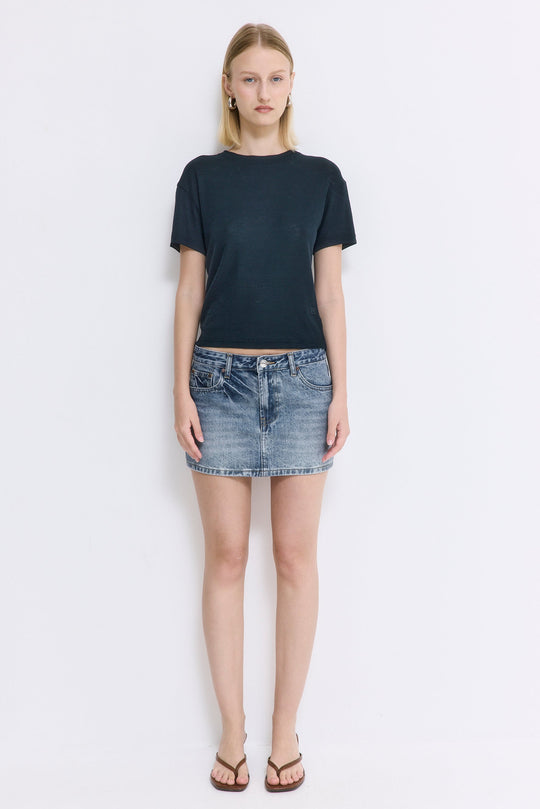 Low Rise Mini Denim Skirt