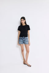 Mid Rise Denim Shorts
