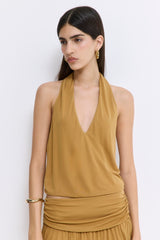 Draped Jersey Deep V Top