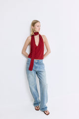 Draped Jersey Deep V Top