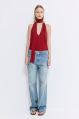 Draped Jersey Deep V Top