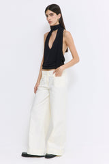 Draped Jersey Deep V Top