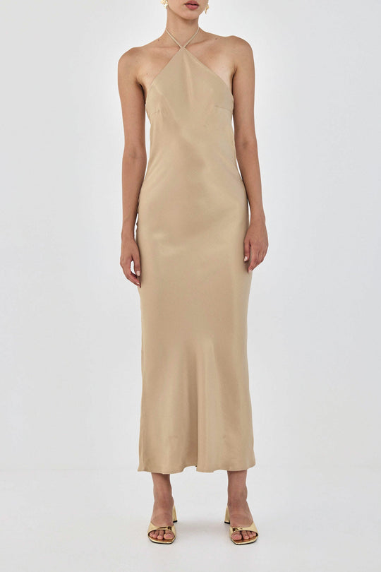 Collar Maxi Satin Dress - Dé Rococo