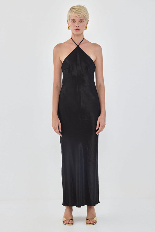 Collar Maxi Satin Dress - Dé Rococo