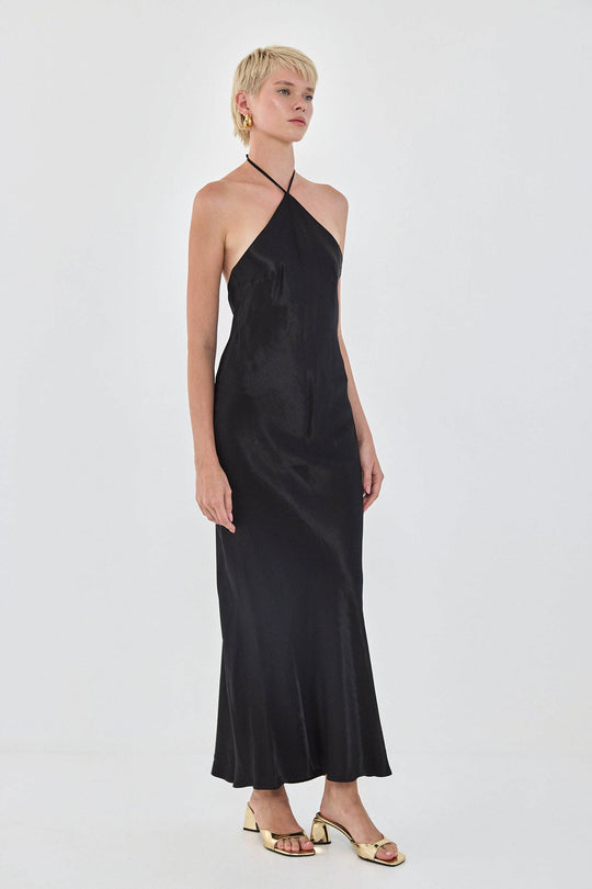 Collar Maxi Satin Dress - Dé Rococo