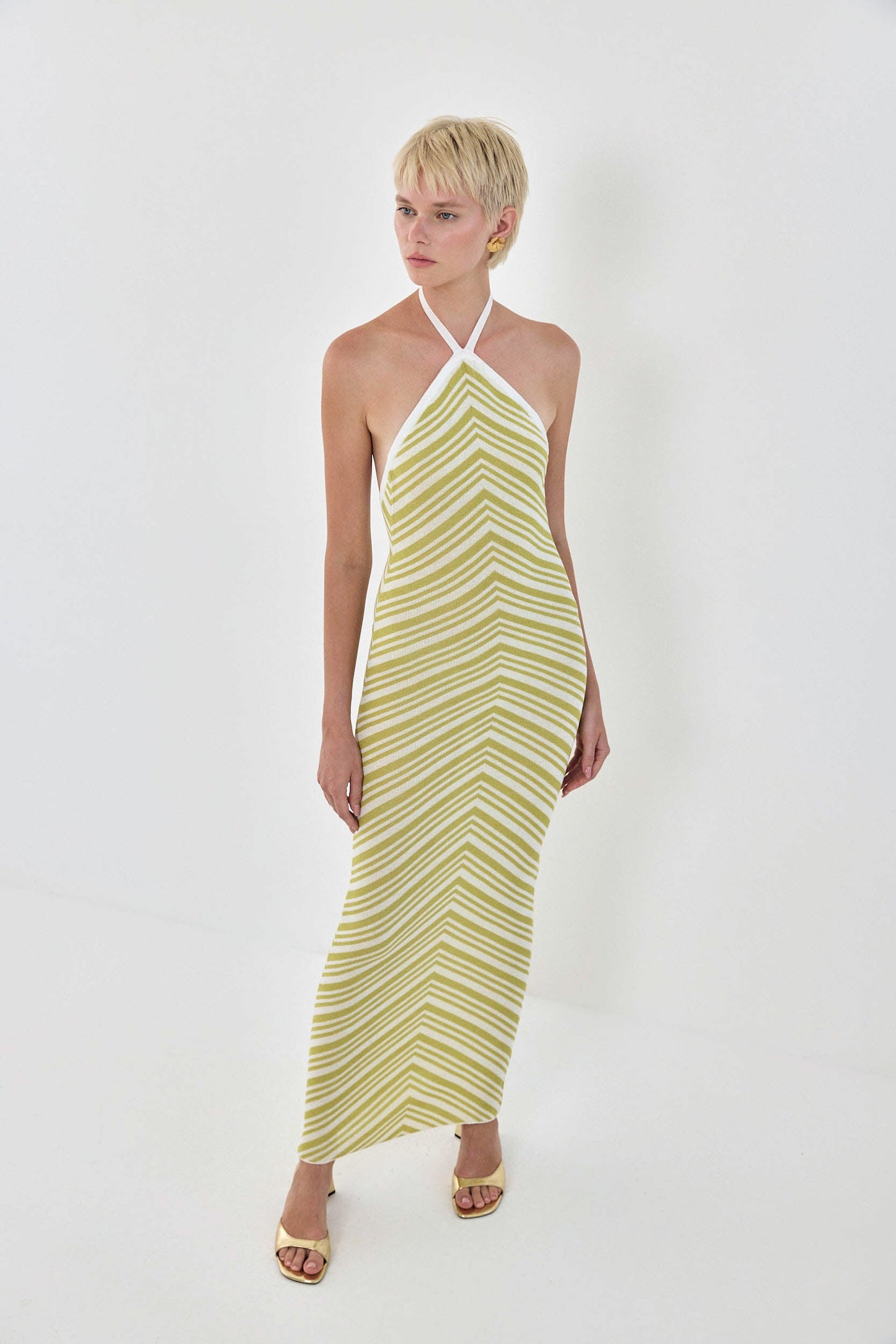 Pattern Knitted Collar Maxi Dress