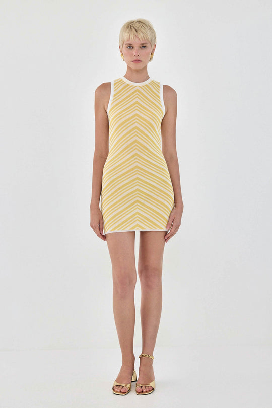 Pattern Knitted Open Back Mini Dress