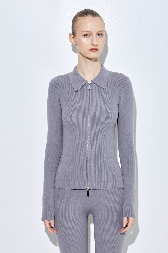Ribbed Zipper Cardigan - Dé Rococo