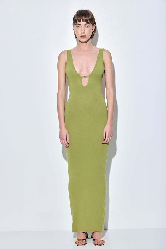 V Neck Buckle Maxi Dress