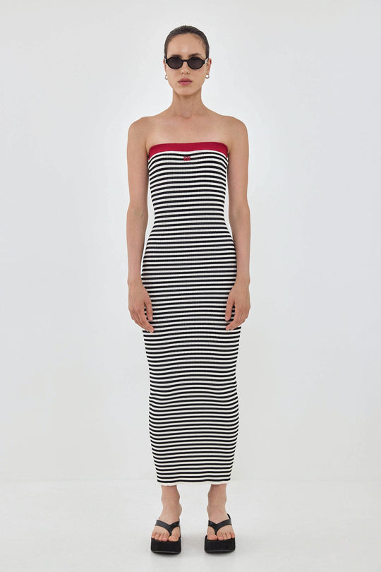 Strapless Maxi Striped Ribbed Dress - Dé Rococo