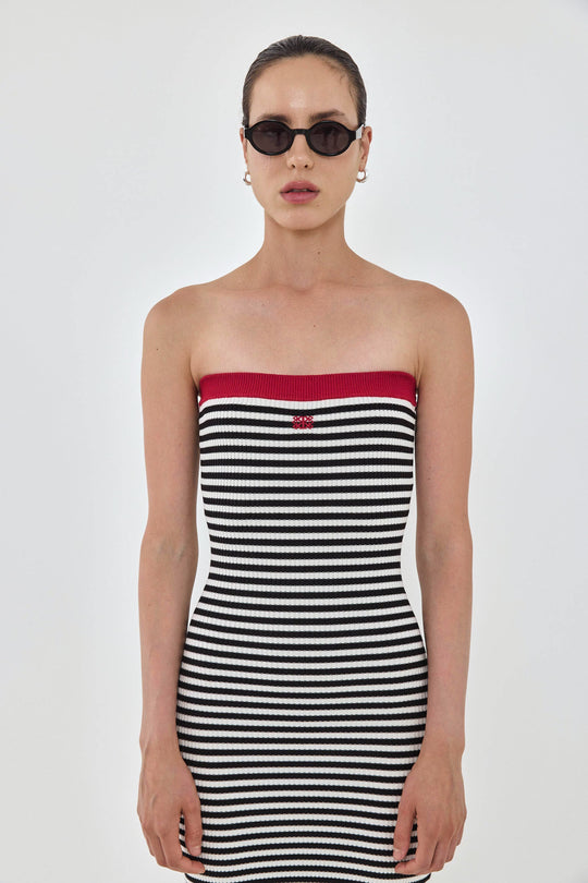 Strapless Maxi Striped Ribbed Dress - Dé Rococo