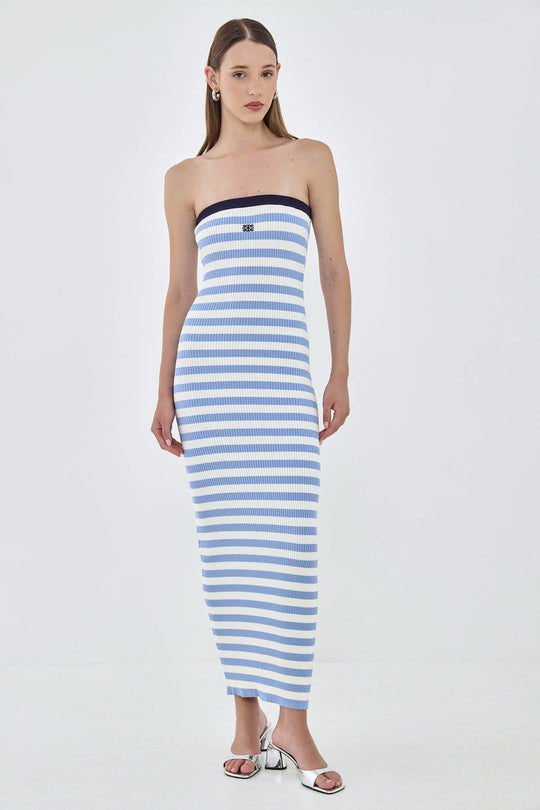 Strapless Maxi Striped Ribbed Dress - Dé Rococo