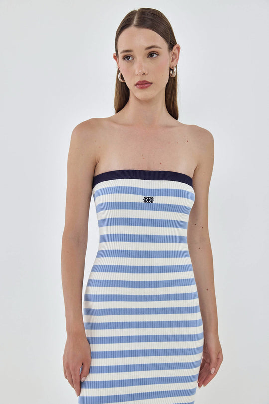 Strapless Maxi Striped Ribbed Dress - Dé Rococo