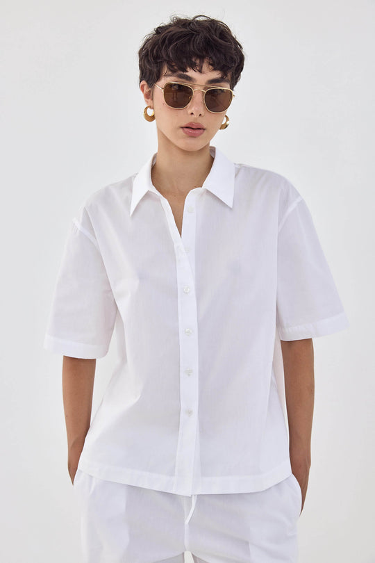 Short Sleeved Poplin Button Down Shirt - Dé Rococo