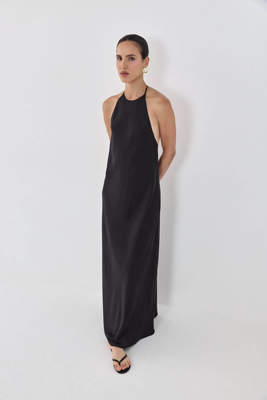 Satin Collared Maxi Dress - Dé Rococo