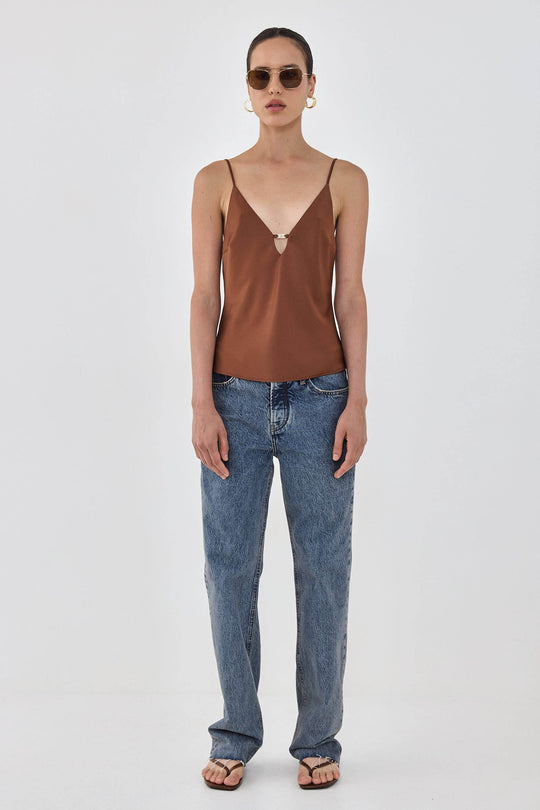 Satin V Neck Tank Top - Dé Rococo