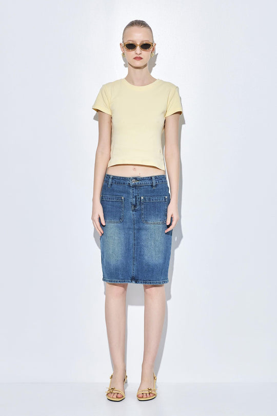 Stretchy Midi Denim Skirt - Dé Rococo