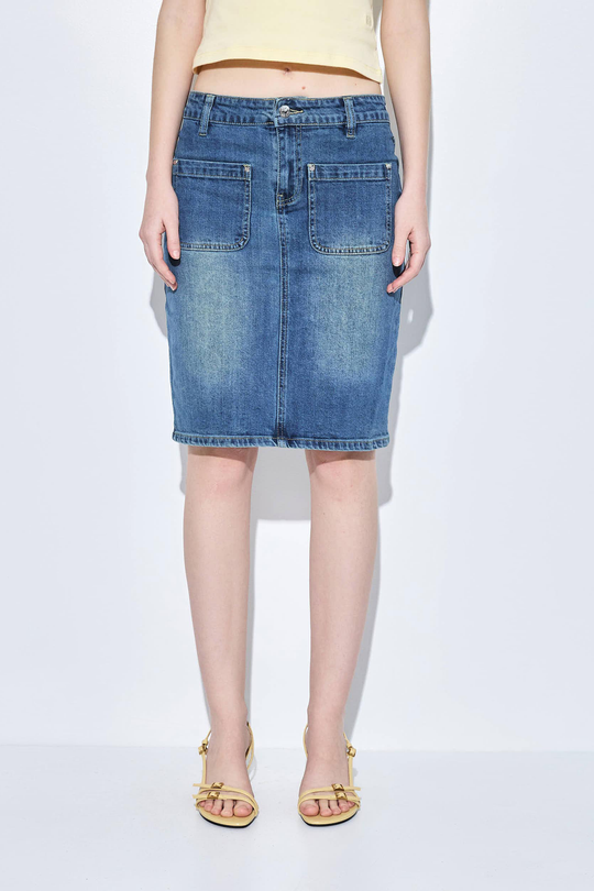 Stretchy Midi Denim Skirt - Dé Rococo