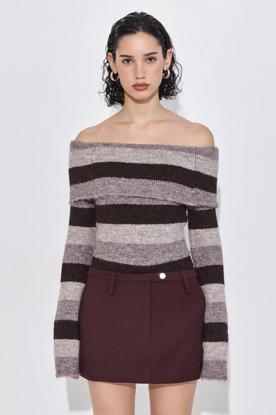 Off Shoulder Fuzzy Sweater - Dé Rococo