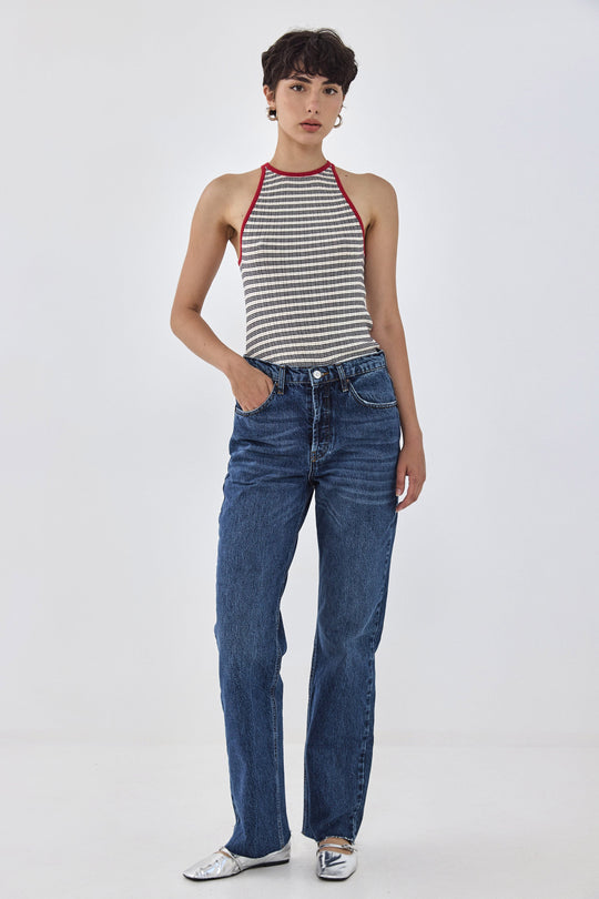 Striped Ribbed Racer Tank Top - Dé Rococo