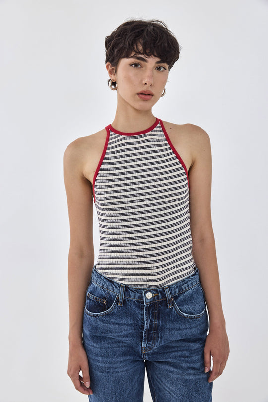 Striped Ribbed Racer Tank Top - Dé Rococo