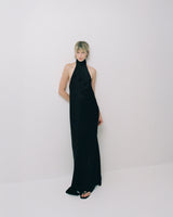 High Collar Satin Maxi Dress