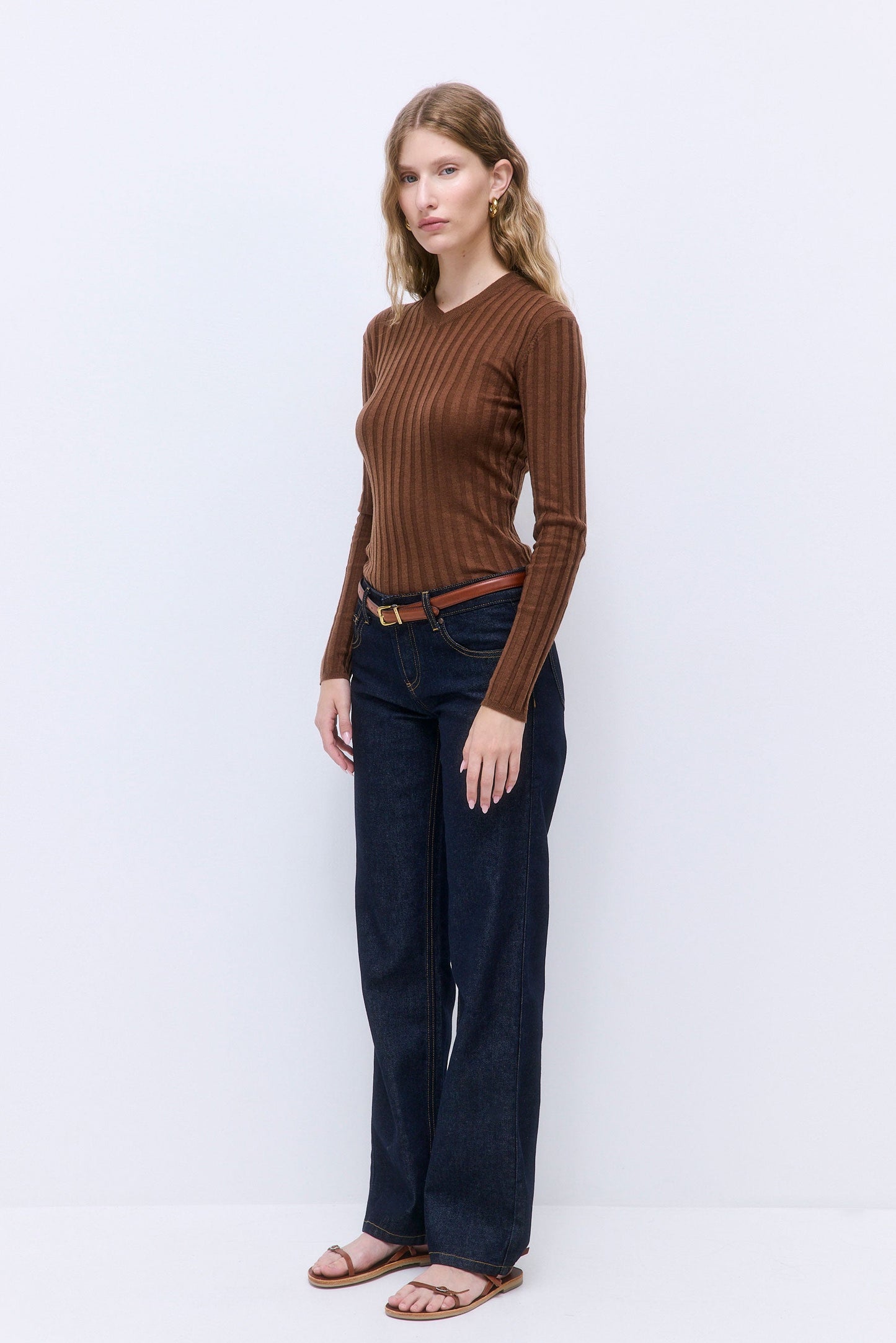Soft Ribbed V Neck