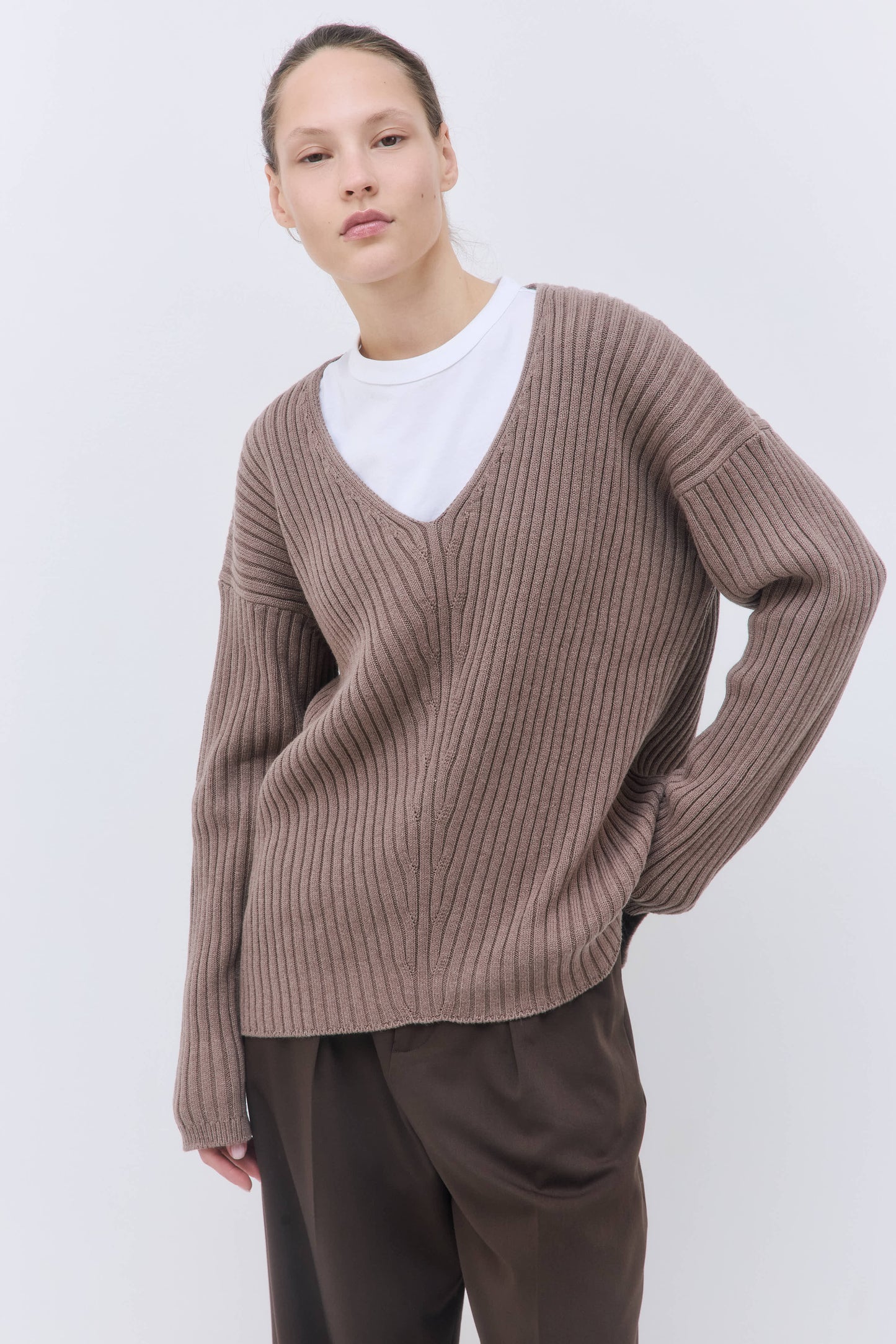 Deep V Neck Ribbed Sweater