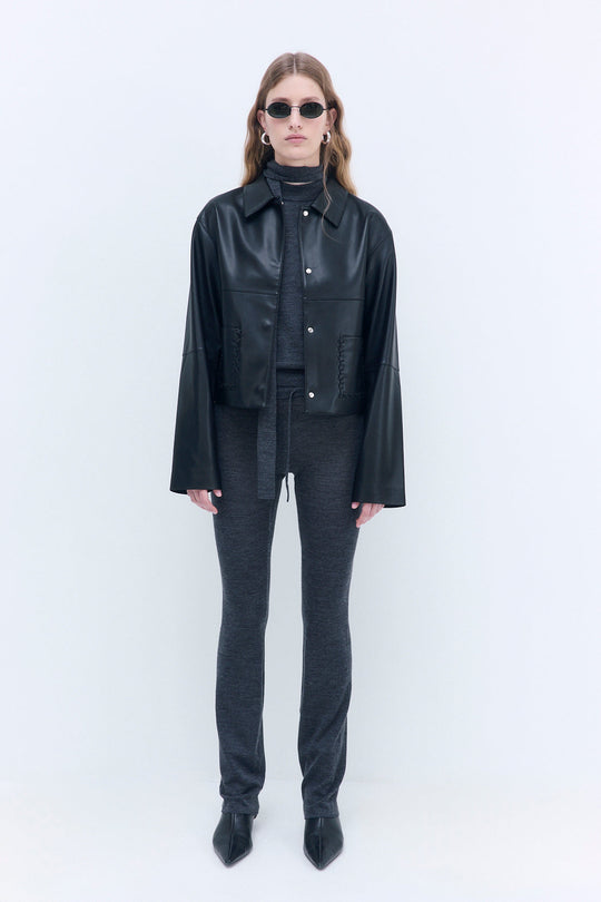 Stitch Detail Vegan Leather Jacket - Dé Rococo