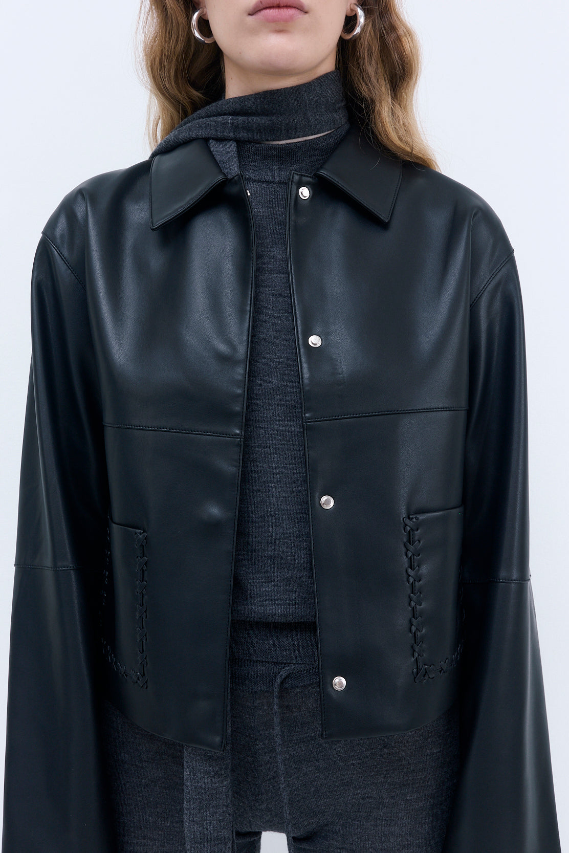 Stitch Detail Vegan Leather Jacket - Dé Rococo