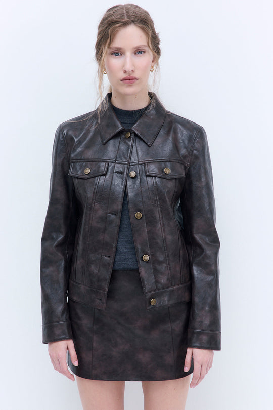 Vegan Leather Denim Fit Jacket - Dé Rococo