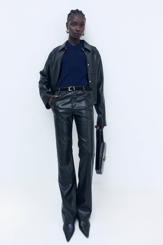 Stitch Detail Vegan Leather Pants - Dé Rococo
