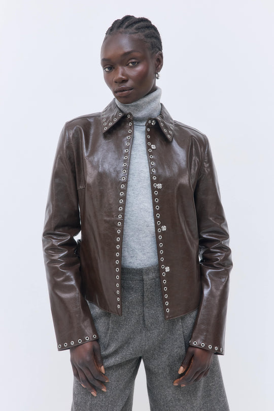 Studded Vegan Leather Fitted Jacket