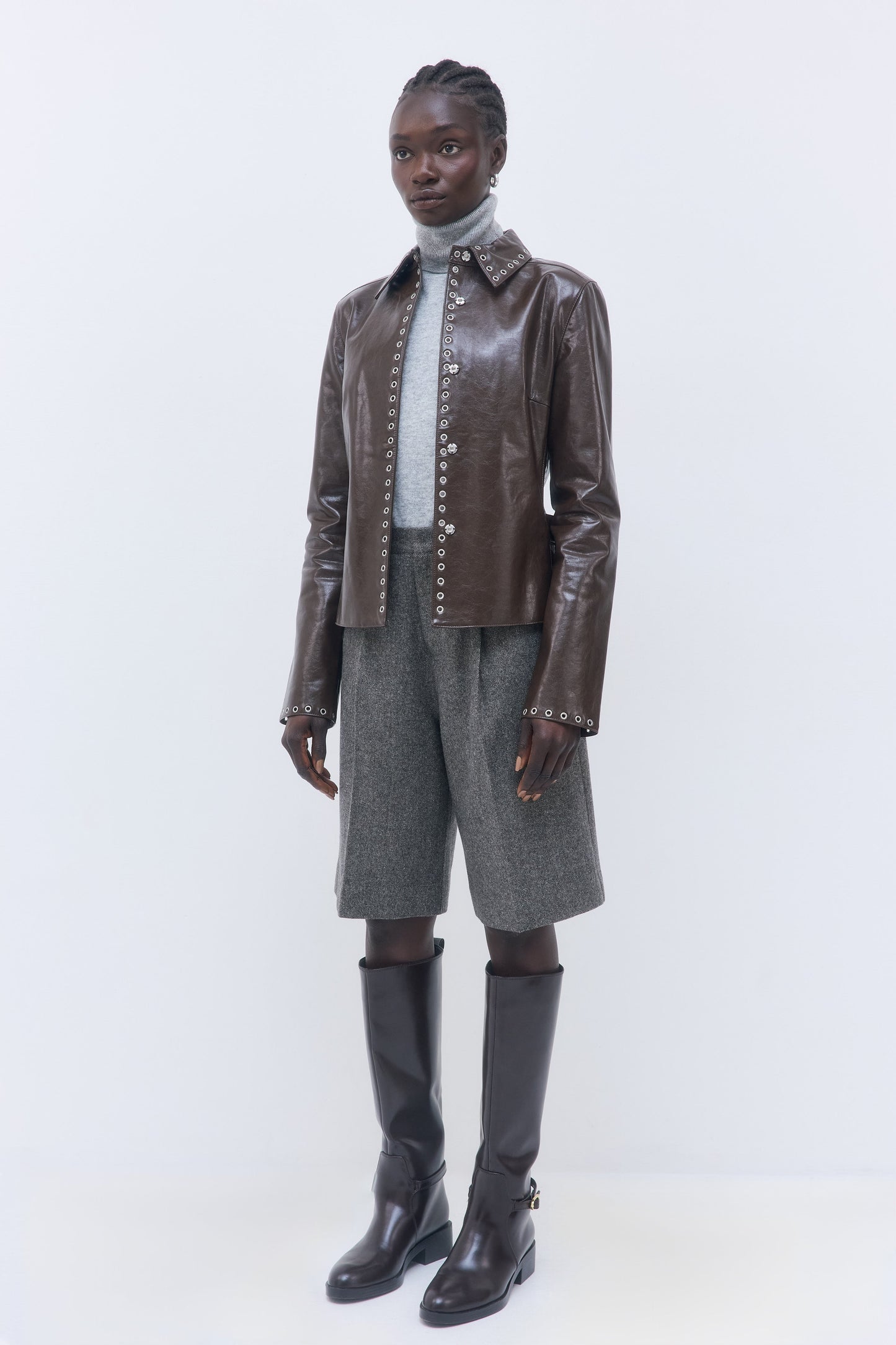 Studded Vegan Leather Fitted Jacket