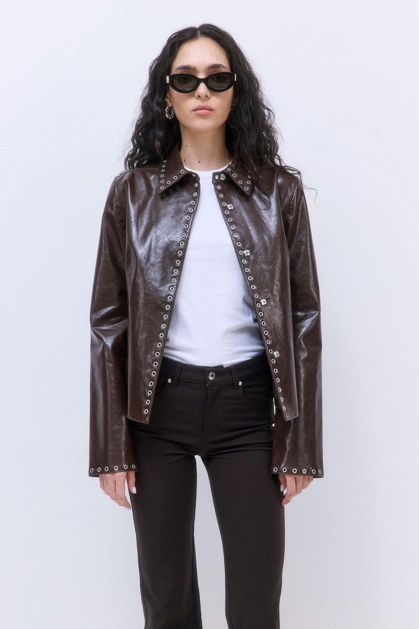 Studded Vegan Leather Fitted Jacket